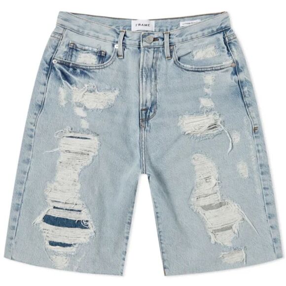 Frame Le Vintage Bermuda Distressed Denim Shorts In Drenched Size 24 NWT - Picture 8 of 16